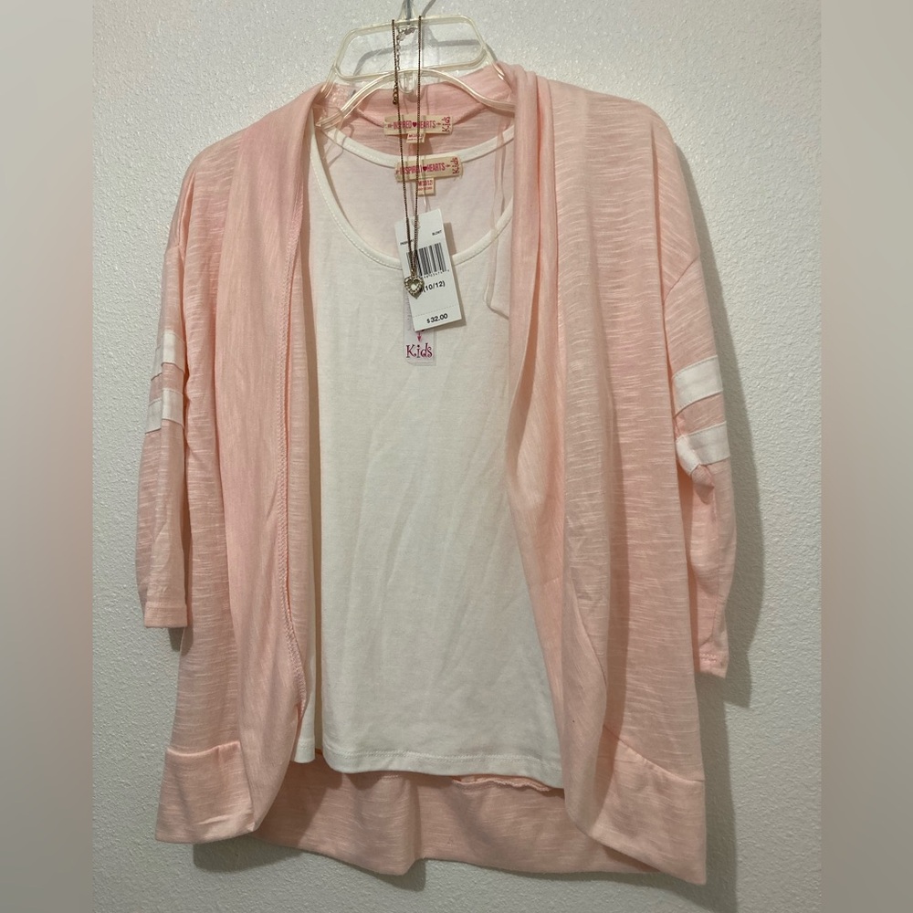 Inspired Hearts  M 10/12 Girls 2 piece tank top and light pink 3/4 sweater